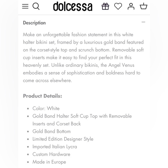 DOLCESSA ANGEL VENUS WHITE/GOLD SWIM TOP AND BOTTOM • Sz S • NWT - Picture 12 of 17